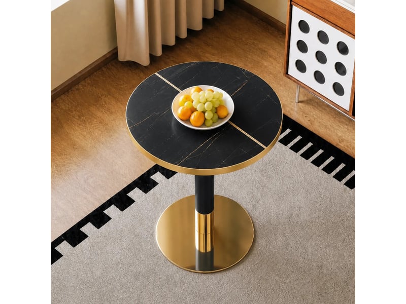  Guéridon rond ø60 cm noir effet marbre, mdf et métal, pied central doré  - Conforama D