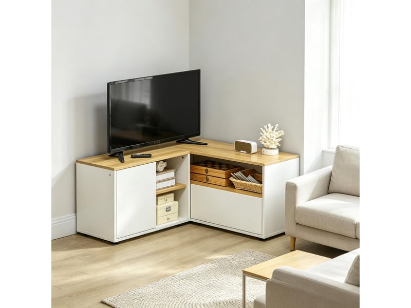  Meuble tv structure en l à compartiments ouverts format d'angle conception gain de place  - Conforama B