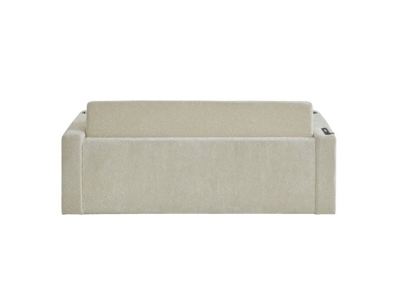  Canapé-lit 2 places beige en tissu chenille, canapé convertible pour petit espace avec ports usb, coussins et porte-gobelets  - Conforama D