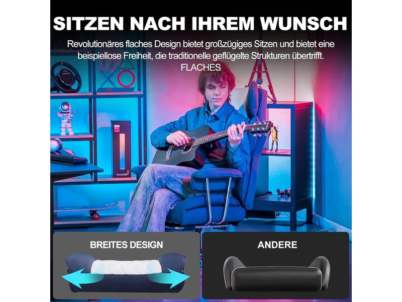  Gtplayer chaise de jeu avec soutien lombaire à ressort, repose-pieds, 180 kg - bleu GT205-DBW - Conforama E