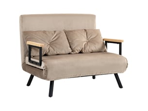 Canapé droit convertible 2 places en tissu effet velours marron clair, dossier réglable sur 5 positions, couchage 183 cm