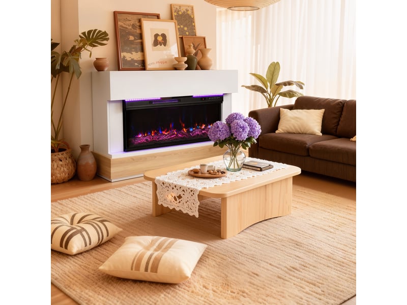  Homavo 36'' cheminée électrique, 10002000w, flamme 3d, bandeau led, télécommande, minuterie, sécutité surchauffe, meuble incluse  - Conforama B