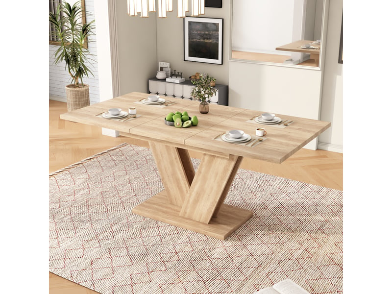  Table à manger extensible, chêne, 140180 × 80 cm, 4-6 personnes, plateau épais, pieds en v  - Conforama B