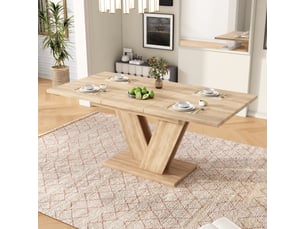 Table à manger extensible, chêne, 140180 × 80 cm, 4-6 personnes, plateau épais, pieds en v