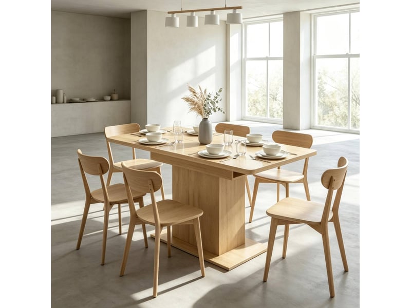 Table à manger extensible rectangulaire avec 6 étagères ouvertes, 110 à 130 cm, 4 à 6 personnes, effet bois naturel - Conforama D