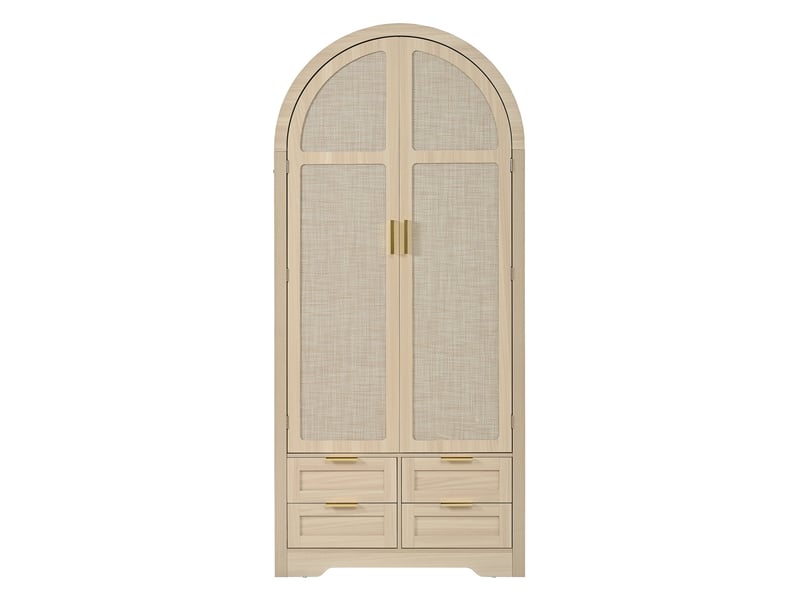  Armoire à portes galbées, 80 x 50 x 180 cm, grand espace de rangement, avec tringle et tiroirs, couleur chêne  - Conforama A