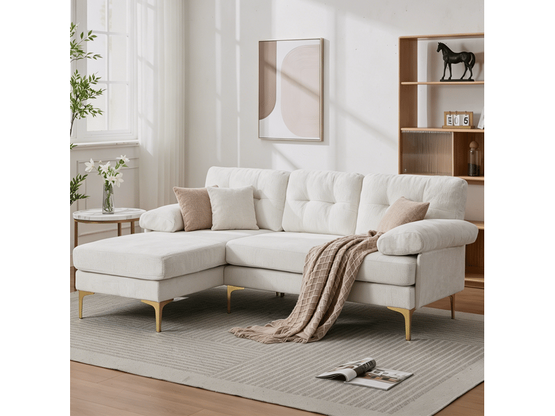  Canapé d'angle 3 places 187,5x130x79 cm réversible en bois et métal, tissu couleur beige, design moderne  - Conforama B