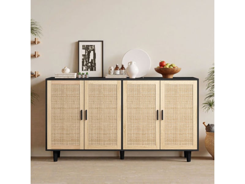  Armoire en rotin avec 4 portes, pour chambre, salon et bureau, noir  - Conforama B