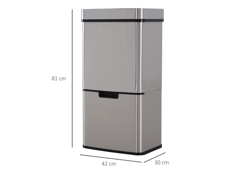 Poubelle de cuisine ulevr à capteur infrarouge 72 l, tri sélectif 3 compartiments, acier inoxydable argenté 42 x 30 x 81 cm - Conforama C