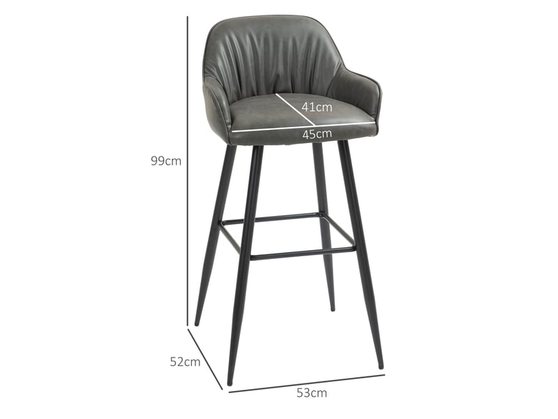  Ensemble de 2 tabourets de bar modernes avec repose-pieds et dossier, revêtement en similicuir pu et acier, gris  - Conforama E
