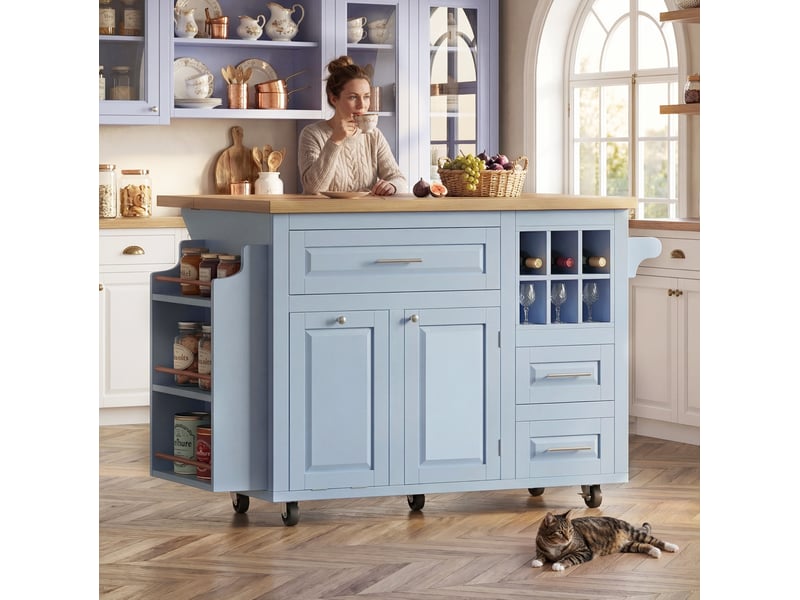  Chariot de cuisine 143x75x91 cm fonctionnel mdf bleu  - Conforama E