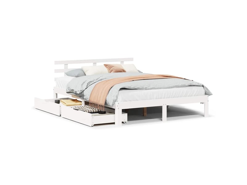  Lit double- lit adulte -  cadre de lit avec tiroirs sans matelas blanc 120x200 cm  - Conforama A