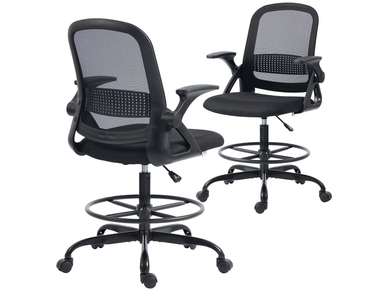  Chaise de bureau en maille chaise d'ordinateur avec accoudoirs rabattables hauteur réglable repose-pieds noir  - Conforama A