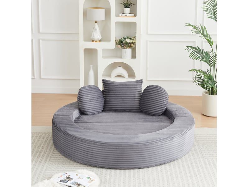  Canapé convertible 4 en 1 compressé, 180x92x84 cm en mousse confort  et velours côtelé couleur gris, simple  - Conforama E