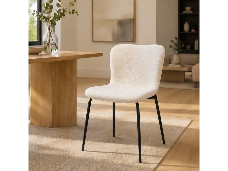  Lot de 2 chaises de salle à manger blanches en tissu et métal  - Conforama D