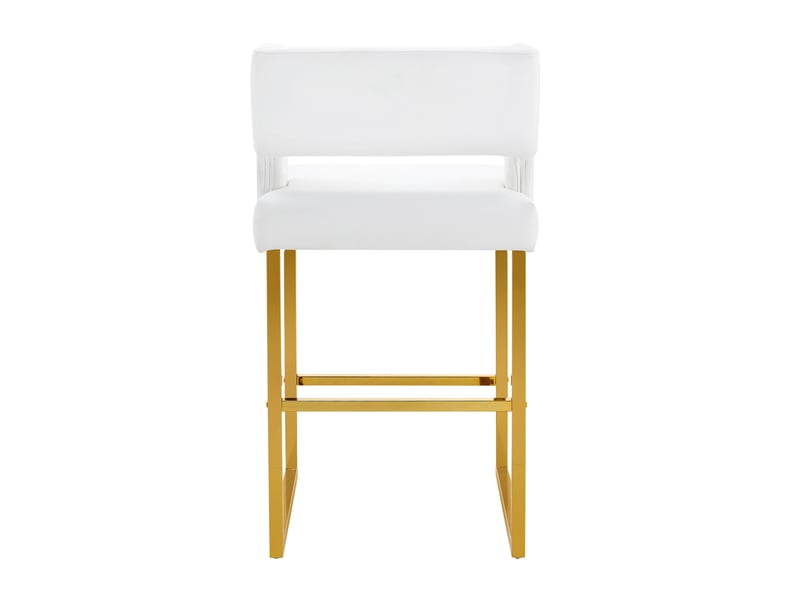  Lot de 2 tabourets de bar 53x48x91 cm, chaises hautes avec assise carrée, pieds métal doré, meuble cuisine, blanc pu  - Conforama D