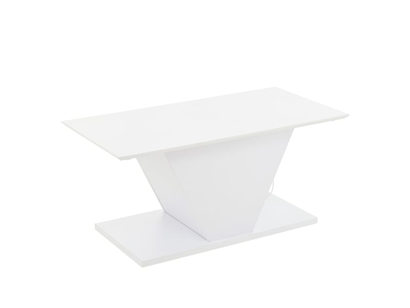  Table basse blanche avec led 100x50x46 cm, table de salon brillante forme v pour petit espace  - Conforama R