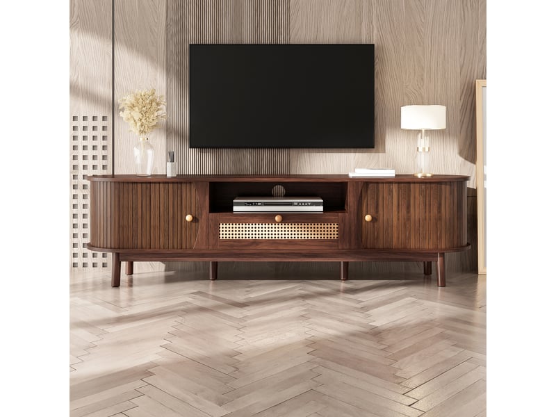  Meuble tv rotin et noyer avec portes coulissantes 165 cm  - Conforama B