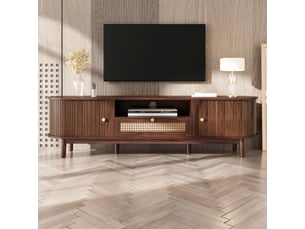 Meuble tv rotin et noyer avec portes coulissantes 165 cm
