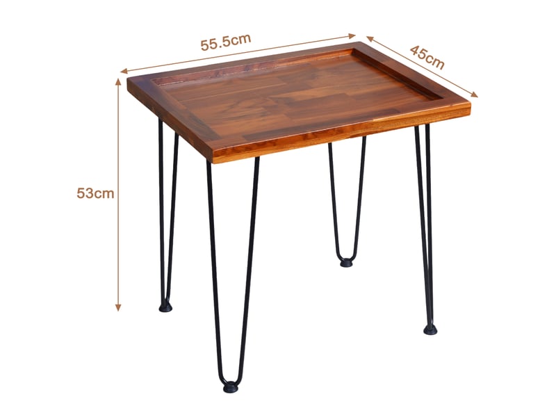  Table basse en bois massif avec pieds en fer et patins antidérapants pour salon, jardin, 62 × 50 × 15,5 cm  - Conforama D