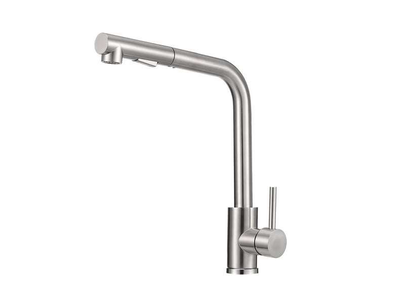  Robinet de cuisine - 27.5 x 31 cm gris - mitigeur monocommande extractible en acier inoxydable avec douchette 2 jets  - Conforama A