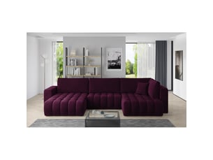 Canapé d'angle bonita convertible 6 places violet foncé effet velours – gauche – 350x175cm
