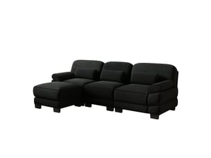 Canapé d'angle 3 places en l avec 1 pouf, coussin lombaire épais, assise profonde, tissu confortable, noir, pour salon