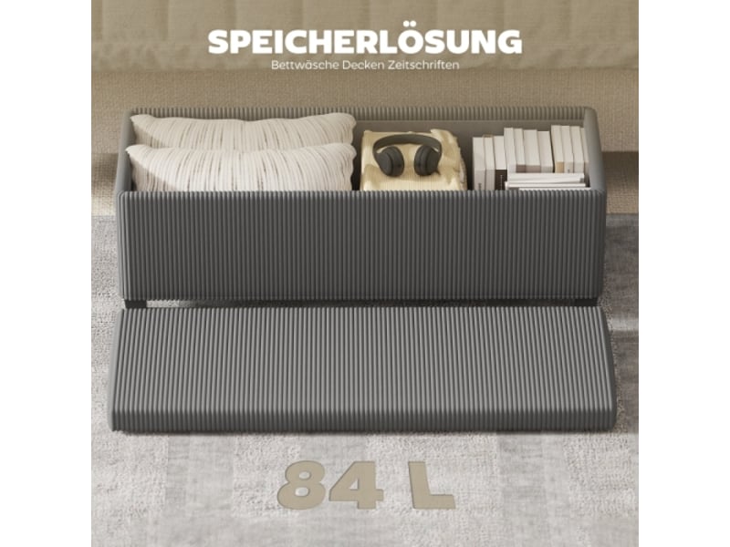  Banc coffre gris en velours côtelé avec rangement, rembourré, pour salon, chambre et entrée  - Conforama D