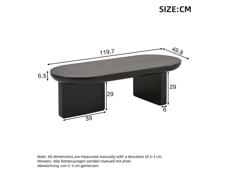  Table basse ovale 119,7x49,8x35,5 cm en panneau mdf noir mat  - Conforama C