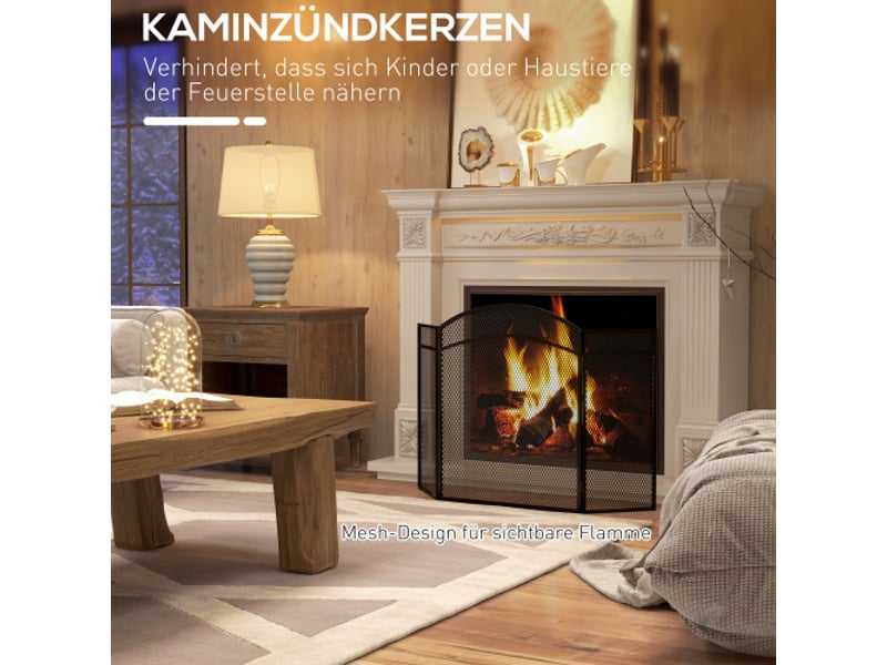  Pare-feu de cheminée noir en métal à 3 panneaux, pliable, 96x60 cm, protection du foyer  - Conforama D
