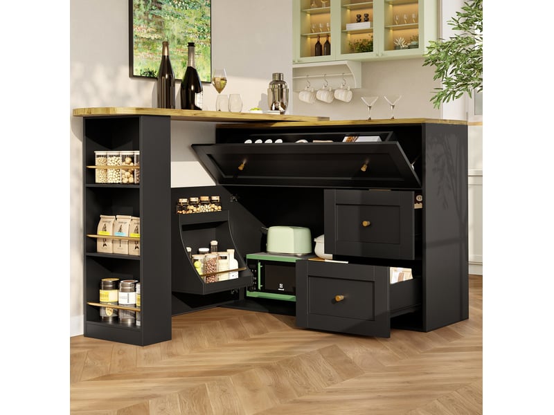  Table de bar extensible modenvie avec rangement 138-204 x 39 x 105 cm mdf et métal noire  - Conforama B