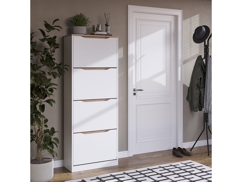  Vicco benne à chaussures, blancchêne artisan, 60.2x157.2cm avec 4 compartiments basculants  - Conforama C