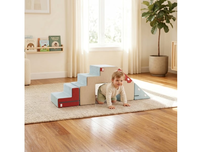  Jeu de motricité en mousse 79x39x44 cm bleu, set 2 pièces avec housses amovibles lavables dès 6 mois  - Conforama D