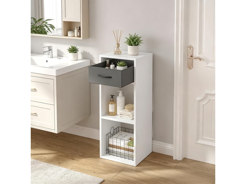  Bibliothèque cube ouverte avec tiroir tissu, étagère de rangement et présentoir moderne  - Conforama D
