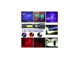 Lampe de poche uv 3 en 1 - lampe de poche led rechargeable par usb - zoomable magnétique - lampe de travail étanche cob - 7 modes - détecteur d'urine