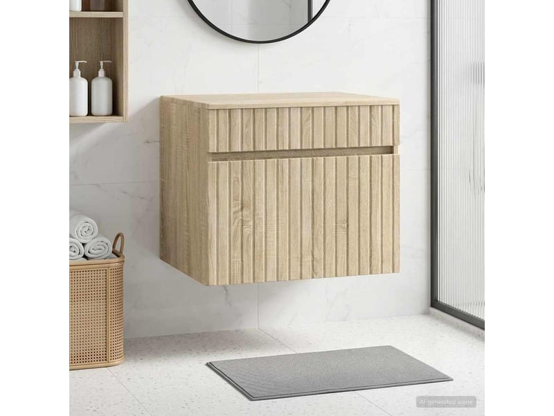  Cabinet salle de bain mural, meuble de rangement chêne sonoma 59x44.5x50 cm  - Conforama B