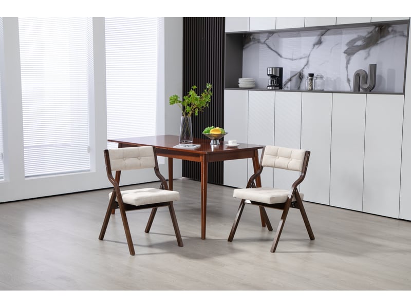  Lot de 2 chaises pliantes 61x48x77cm, chaise de salle à manger portable, pour bureau, cuisine, bois, couleur crème  - Conforama B