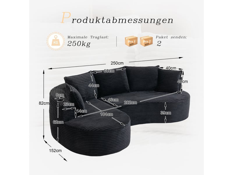 Canapé d'angle gauche fixe 3 places tissu noir canapé compressible - Conforama C