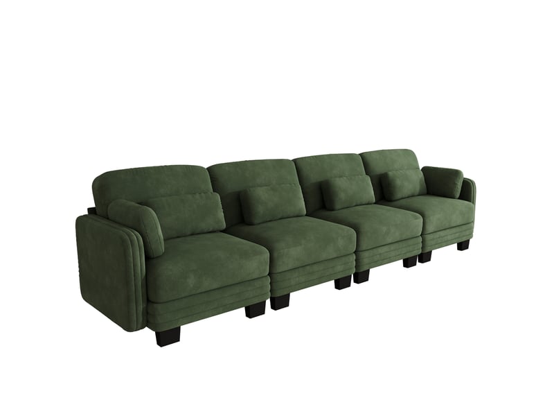 Canapé droit modulable 4 places 330x88x88 cm, forme ergonomique, coussins de soutien, chenille, vert  - Conforama A