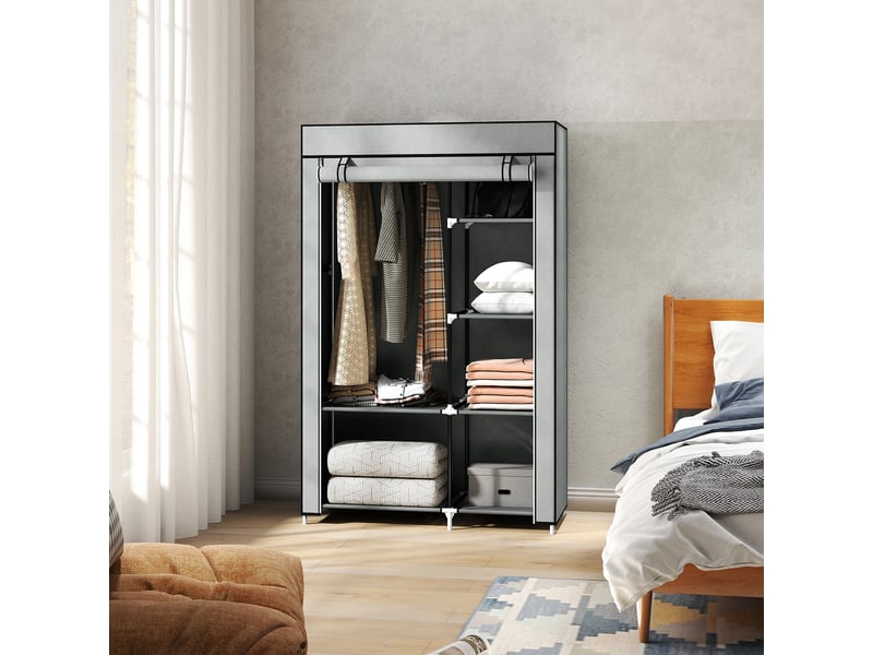  Armoire penderie multi-rangement - 6 étagères, 1 barre - non tissé gris  - Conforama C