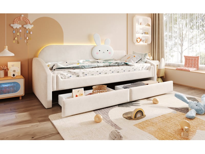  Lit jeune, 90x200 cm, éclairage led, rangement intégré, beige cao-LDU00591AAA-conf-NEW - Conforama E