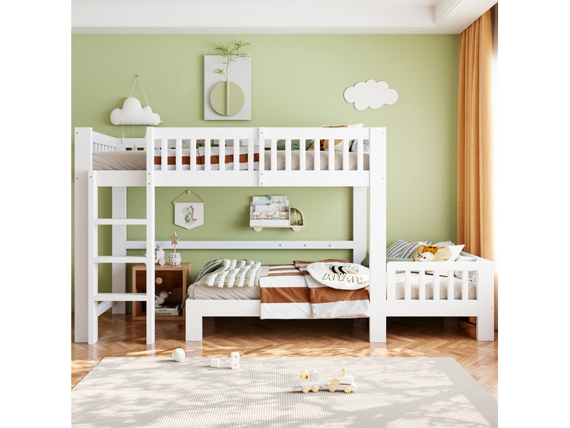  Lit superposé modulable tcqpz 2 x 90 x 200 cm avec sommiers à lattes bois blanc  - Conforama D