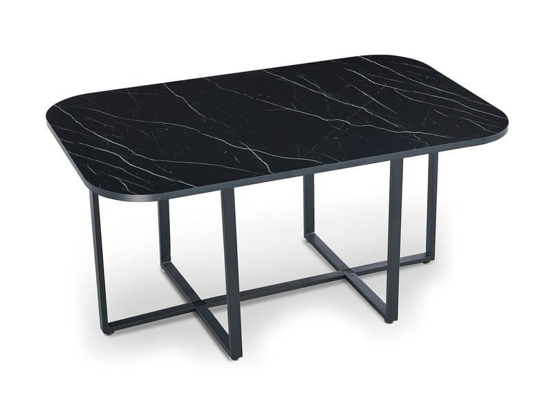  Table rectangulaire 150cm avec 6 chaises gain de place oslo xl effet marbre noir et velours noir Oslo - Conforama E