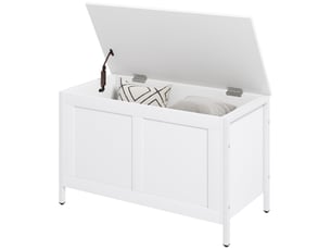 Coffre de rangement pour chambre, 95 l, avec couvercle, banc de rangement avec charnière de sécurité, 80 x 40 x 50 cm, aspect bois blanc