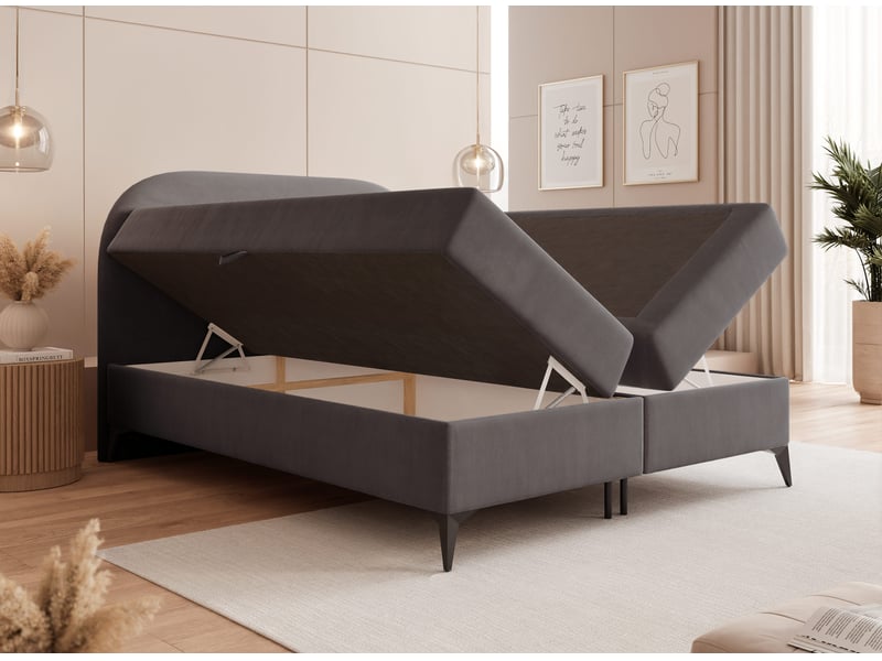  Lit coffre noelia - 180x200 cm - avec matelas - velours élégant brillant - gris foncé NOELIA - Conforama C