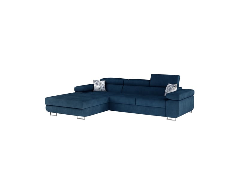  Canapé d'angle convertible amanda bleu foncé tissu chiné avec coffre  - Conforama E