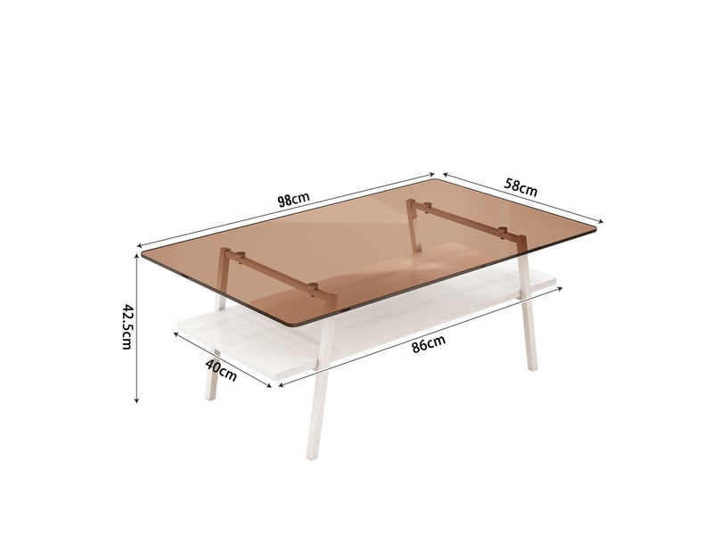  Table basse rectangulaire 98 x 58 x 42,5 cm en mdf et verre trempé avec tablette marron et blanc chicfurn  - Conforama D