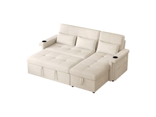 Canapé d'angle droit fixe <strong></strong> <strong>Qualité haut de gamme</strong> 2 places Tissu beige avec coffre de rangement