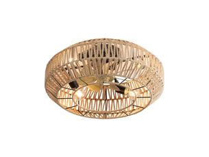 Ventilateur de plafond 56cm style boho cage rotin, 6 vitesses moteur dc réversible télécommande, ventilation silencieuse pour salon chambre, rotin