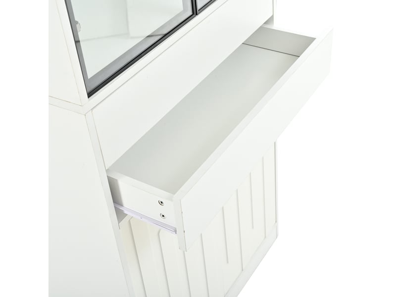  Vitrine haute 70 x 34 x 180 cm blanche en panneaux de particules, led bluetooth, 2 tiroirs et 4 portes  - Conforama E